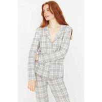 WOVCOR Women's 2-Piece Argyle Print Cotton Knit Pajama Set in Grey | Size: Medium