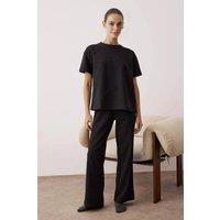 WOVCOR Women's 2-Piece Waffle Textured Knit Pajama Set with Waist Tie Detail in Dark Grey | Size: XL