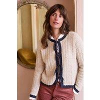 Lily & Me Women's Adelia Tie Front Cotton Blend Boxy Fit Cardigan in Off-White | Size: 16