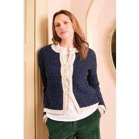 Lily & Me Women's Adelia Tie Front Cotton Blend Boxy Fit Cardigan in Blue | Size: 18