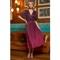 Roman Women's Ombre Shimmer Plisse Midi Dress in Wine | Size: 16