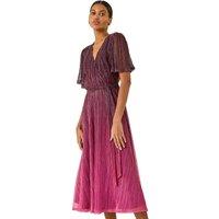 Roman Women's Ombre Shimmer Plisse Midi Dress in Wine | Size: 14