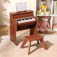 Costway 25 Lighted Keys Kids Piano Keyboard Mini Digital Piano Wooden Toy in Brown