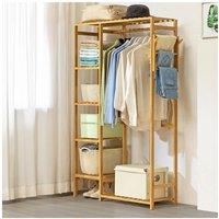 H&O Direct Wooden Clothes Rack with Hooks in Brown