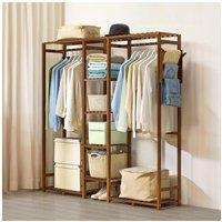 H&O Direct Wooden Clothes Rack Cabinet with Hooks in Brown