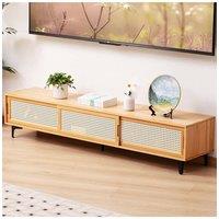 H&O Direct Wooden TV Sand with Sliding Doors in Brown