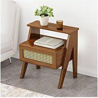 H&O Direct Wooden Nightstand Storage Cabinet with Shelf in Brown