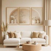 Mafett 3 Set Modern Minimalist Canvas Wall Art Floral in Beige | Size: W18 x H24