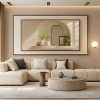 Mafett Large Canvas Wall Art Modern Abstract Beige Gold Circle Design Flat Effect | Size: 100 cm x 150 cm