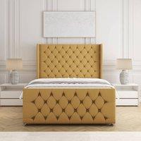 BSSPOKE Anna Plush Velvet Divan Bed 54 Headboard & Mattress No Drawers in Mustard | Size: Small Double