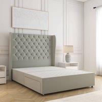 BSSPOKE Amelia Divan Bed Set Plush Velvet 54Headboard No Drawers No Mattress in Silver | Size: Double
