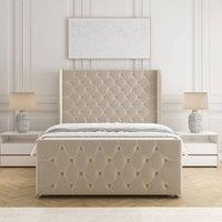 BSSPOKE Anna Plush Velvet Divan Bed 54 Headboard & Mattress No Drawers in Cream | Size: Single