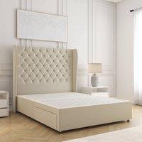 BSSPOKE Amelia Divan Bed Set Plush Velvet 54Headboard No Drawers No Mattress in Cream | Size: Single