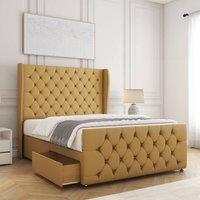 BSSPOKE Anna Plush Velvet Divan Bed 54Headboard 2Drawers Footend No Mattress in Mustard | Size: Small Double