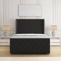 BSSPOKE Anna Plush Velvet Divan Bed 54 Headboard & Mattress No Drawers in Black | Size: Double