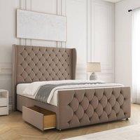 BSSPOKE Anna Plush Velvet Divan Bed 54Headboard 2Drawers Footend No Mattress in Bronze | Size: Double