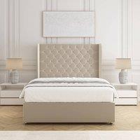 BSSPOKE Amelia Divan Bed Set Plush Velvet 54 Headboard & Mattress No Drawers in Cream | Size: King