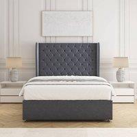 BSSPOKE Amelia Divan Bed Set Plush Velvet 54 Headboard & Mattress No Drawers in Charcoal | Size: Super King