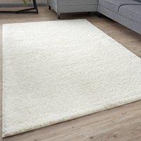 THE RUGS White Plain Soft High Pile Shaggy Rugs & Runners Living Room Bedroom | Size: 160 cm x 230 cm