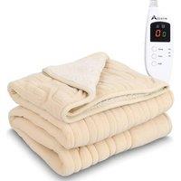 Alivio Premium Electric Heated Blanket with 7 Heat Levels & 9 Timer Modes in Beige | Size: 130 cm x 160 cm