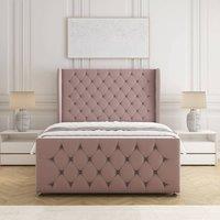 BSSPOKE Anna Plush Velvet Divan Bed 54 Headboard & Mattress No Drawers in Pink | Size: Small Double