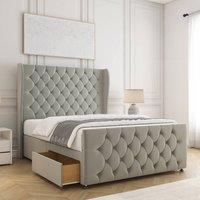 BSSPOKE Anna Plush Velvet Divan Bed 54Headboard 2Drawers Footend No Mattress in Silver | Size: King