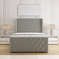 BSSPOKE Anna Plush Velvet Divan Bed 54 Headboard & Mattress No Drawers in Silver | Size: Double
