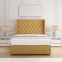 BSSPOKE Amelia Divan Bed Set Plush Velvet 54 Headboard & Mattress No Drawers in Mustard | Size: Super King