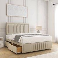 BSSPOKE Lily Divan Bed Plush Velvet 24Headboard 2Drawers Footend & Mattress in Cream | Size: Double
