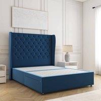 BSSPOKE Amelia Divan Bed Set Plush Velvet 54Headboard No Drawers No Mattress in Blue | Size: Double