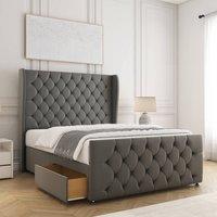 BSSPOKE Anna Plush Velvet Divan Bed 54Headboard 2Drawers Footend No Mattress in Grey | Size: Double