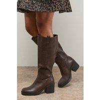 Oasis Women's Kyrene Faux Leather Platform Gaucho High Block Heel Knee Boots in Brown | Size: 8