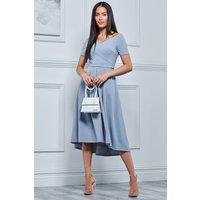 Jolie Moi Women's Off The Shoulder Dip Hem Dress in Blue | Size: 8