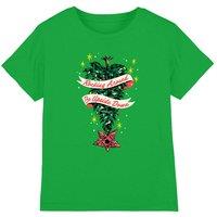 Stranger Things Christmas Tree Upside Down Kids T-Shirt, Kelly Green | Size: 12-13 Years