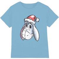 Winnie The Pooh Eeyore Santa Hat Kids T-Shirt, Light Blue | Size: 3-4 Years