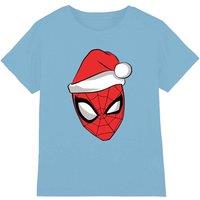 Spider-Man Spiderman Santa Hat Kids T-Shirt, Light Blue | Size: 3-4 Years
