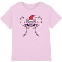 Lilo & Stitch Angel Santa Hat Kids T-Shirt, Pink | Size: 3-4 Years