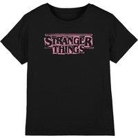 Stranger Things Punk Logo Pink Kids T-Shirt, Black | Size: 12-13 Years