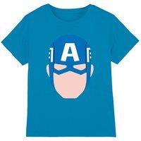 Marvel Captain America Avengers Face Kids T-Shirt, Turquoise in Blue | Size: 5-6 Years