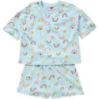 Cozy n Dozy Girl's Rainbows Shortie Pyjama Set in Aqua | Size: 10-11 Years