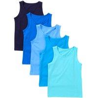 Just Essentials Boy's 5 Pack Vest Tops in Blue | Size: 3-4 Years