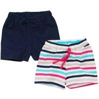 Just Essentials Girl's 2 Pack Plain Striped Shorts in Navy | Size: 2-3 Years