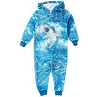 Animal Crazy Photo Shark Fleece Onesie in Bright Blue | Size: 5-6 Years