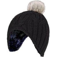 Heat Holders Girl's Cable Knitted Beanie Hat with Pom Pom Bobble for Winter in Black | Size: 3-6 Years