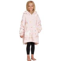 OHS Girl's Unicorn Rainbow Print Hoodie Blanket Fleece Oversized Kids Throw in Light Pink