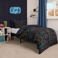 OHS Gaming Duvet Cover Bedding Set Kids Reversible Quilt in Black | Size: Double