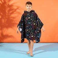 OHS Gaming Poncho Beach Towel Kids Hooded Quick Dry Microfibre Holiday in Black