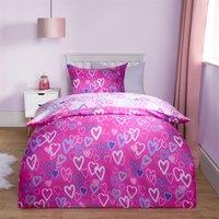 OHS Neon Heart Duvet Cover Bedding Set Reversible with Pillowcase Kids in Pink | Size: Single