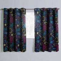 OHS Gaming Eyelet Curtains Pair of Blackout Woven Ring Top Panels Ready Made Kids in Black | Size: 168 cm width x 183 cm drop