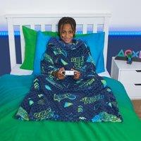 OHS Kids Fleece Blanket Sleeves Arms Wearable Soft Cosy Plush Warm Throw in Pale Green